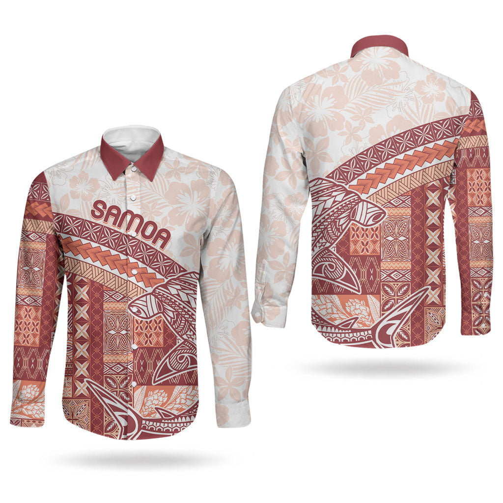 Samoa Mamanu Siapo Crimson Couples Matching Short Sleeve Bodycon Dress and Long Sleeve Button Shirt Tatau Malie LT7 - Polynesian Pride