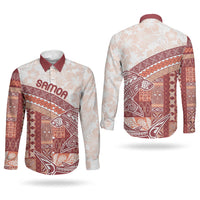 Samoa Mamanu Siapo Crimson Couples Matching Short Sleeve Bodycon Dress and Long Sleeve Button Shirt Tatau Malie LT7 - Polynesian Pride