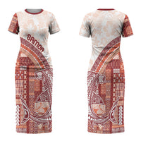 Samoa Mamanu Siapo Crimson Couples Matching Short Sleeve Bodycon Dress and Long Sleeve Button Shirt Tatau Malie LT7 - Polynesian Pride