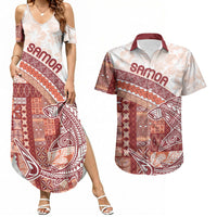 Samoa Mamanu Siapo Crimson Couples Matching Summer Maxi Dress and Hawaiian Shirt Tatau Malie LT7 Red - Polynesian Pride