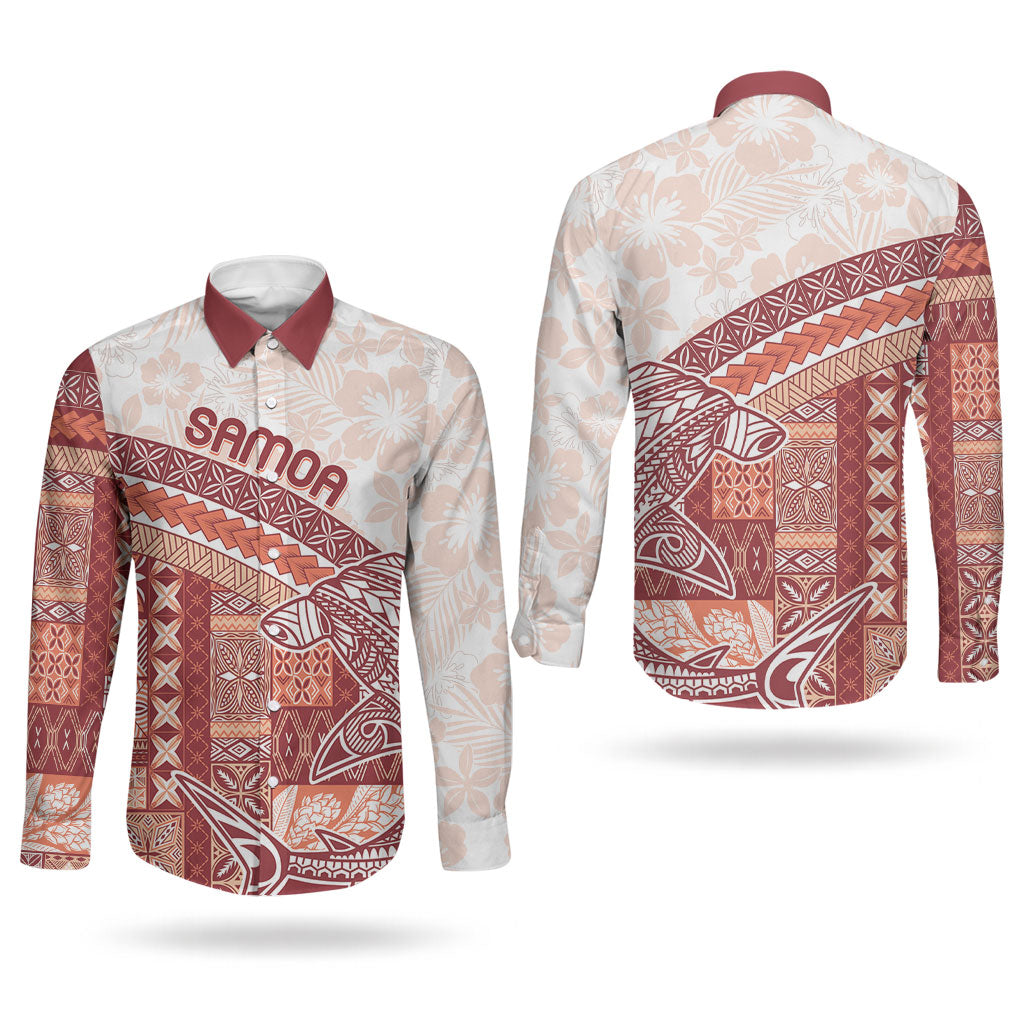 Samoa Mamanu Siapo Crimson Couples Matching Summer Maxi Dress and Long Sleeve Button Shirt Tatau Malie LT7 - Polynesian Pride