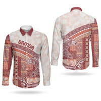Samoa Mamanu Siapo Crimson Couples Matching Summer Maxi Dress and Long Sleeve Button Shirt Tatau Malie LT7 - Polynesian Pride
