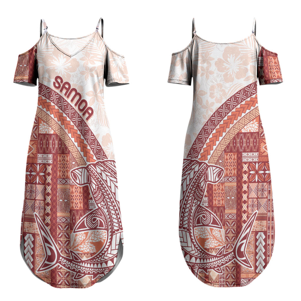 Samoa Mamanu Siapo Crimson Couples Matching Summer Maxi Dress and Long Sleeve Button Shirt Tatau Malie LT7 - Polynesian Pride