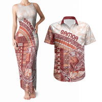 Samoa Mamanu Siapo Crimson Couples Matching Tank Maxi Dress and Hawaiian Shirt Tatau Malie LT7 Red - Polynesian Pride