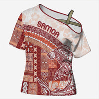 Samoa Mamanu Siapo Crimson Cross Shoulder Shirt Tatau Malie LT7 Female Red - Polynesian Pride