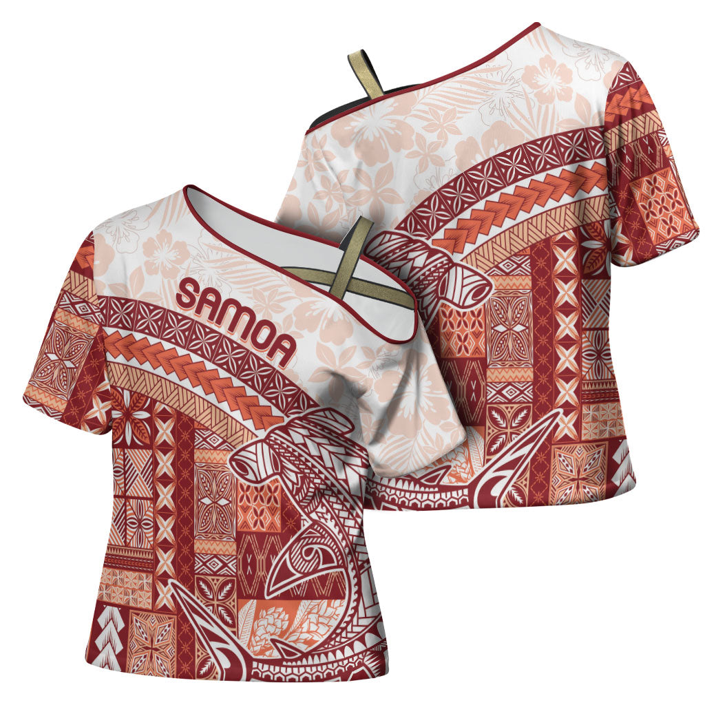 Samoa Mamanu Siapo Crimson Cross Shoulder Shirt Tatau Malie LT7 - Polynesian Pride