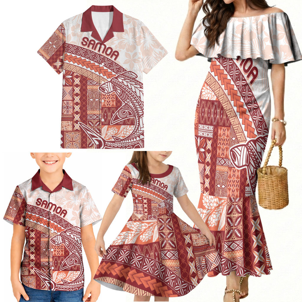 Samoa Mamanu Siapo Crimson Family Matching Mermaid Dress and Hawaiian Shirt Tatau Malie LT7 - Polynesian Pride