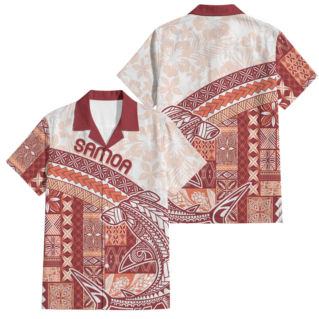 Samoa Mamanu Siapo Crimson Family Matching Puletasi and Hawaiian Shirt Tatau Malie LT7 Dad's Shirt - Short Sleeve Red - Polynesian Pride