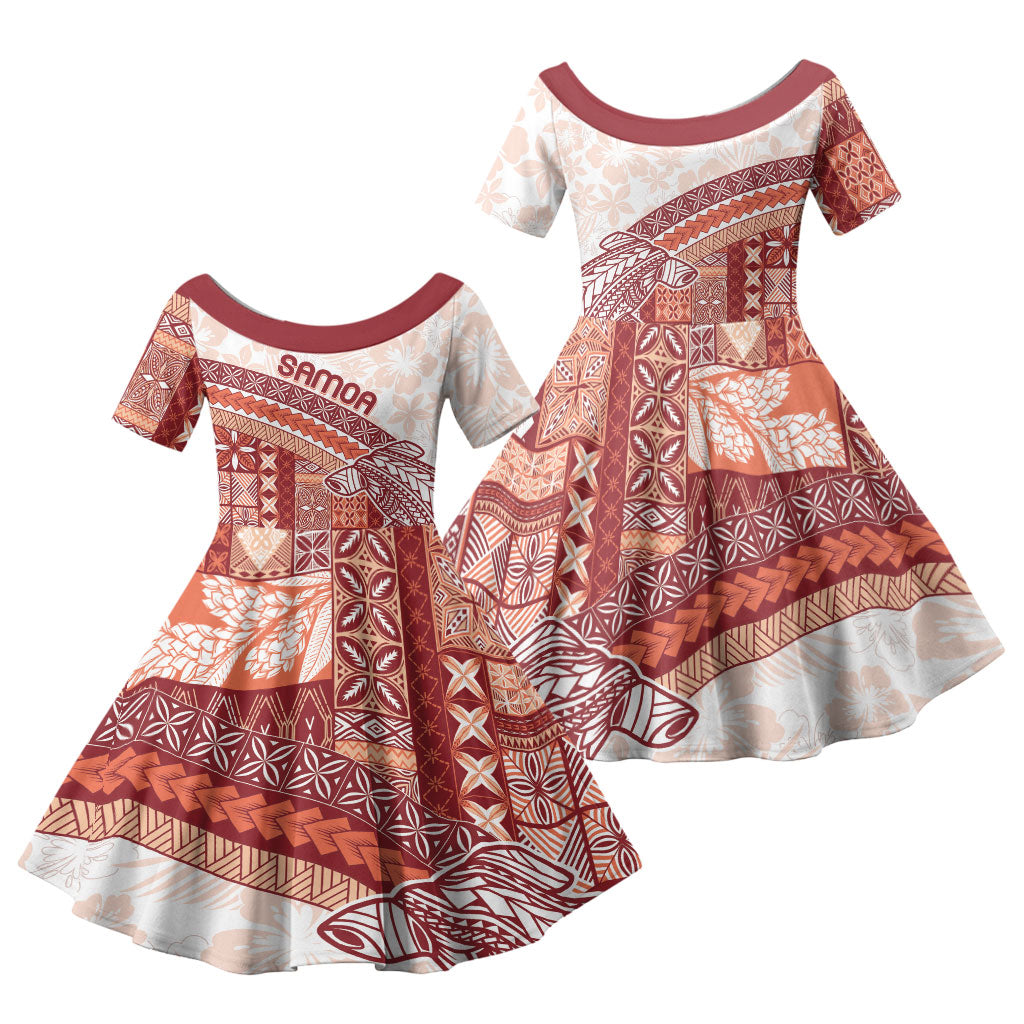 Samoa Mamanu Siapo Crimson Family Matching Puletasi and Hawaiian Shirt Tatau Malie LT7 Daughter's Dress Red - Polynesian Pride