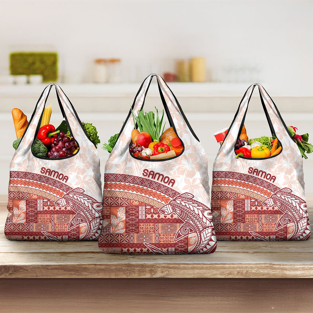 Samoa Mamanu Siapo Crimson Grocery Bag Tatau Malie LT7 3-pack One Size Red - Polynesian Pride