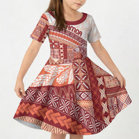 Samoa Mamanu Siapo Crimson Kid Short Sleeve Dress Tatau Malie LT7 KID Red - Polynesian Pride