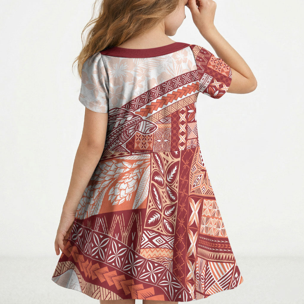 Samoa Mamanu Siapo Crimson Kid Short Sleeve Dress Tatau Malie LT7 - Polynesian Pride