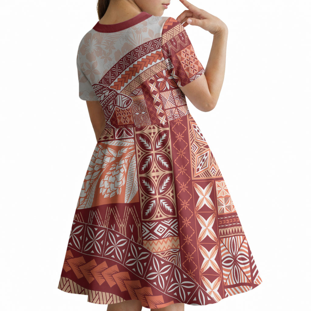 Samoa Mamanu Siapo Crimson Kid Short Sleeve Dress Tatau Malie LT7 - Polynesian Pride