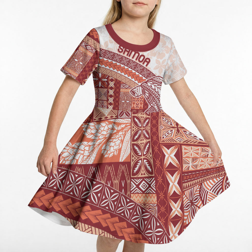 Samoa Mamanu Siapo Crimson Kid Short Sleeve Dress Tatau Malie LT7 - Polynesian Pride