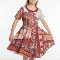 Samoa Mamanu Siapo Crimson Kid Short Sleeve Dress Tatau Malie LT7 - Polynesian Pride