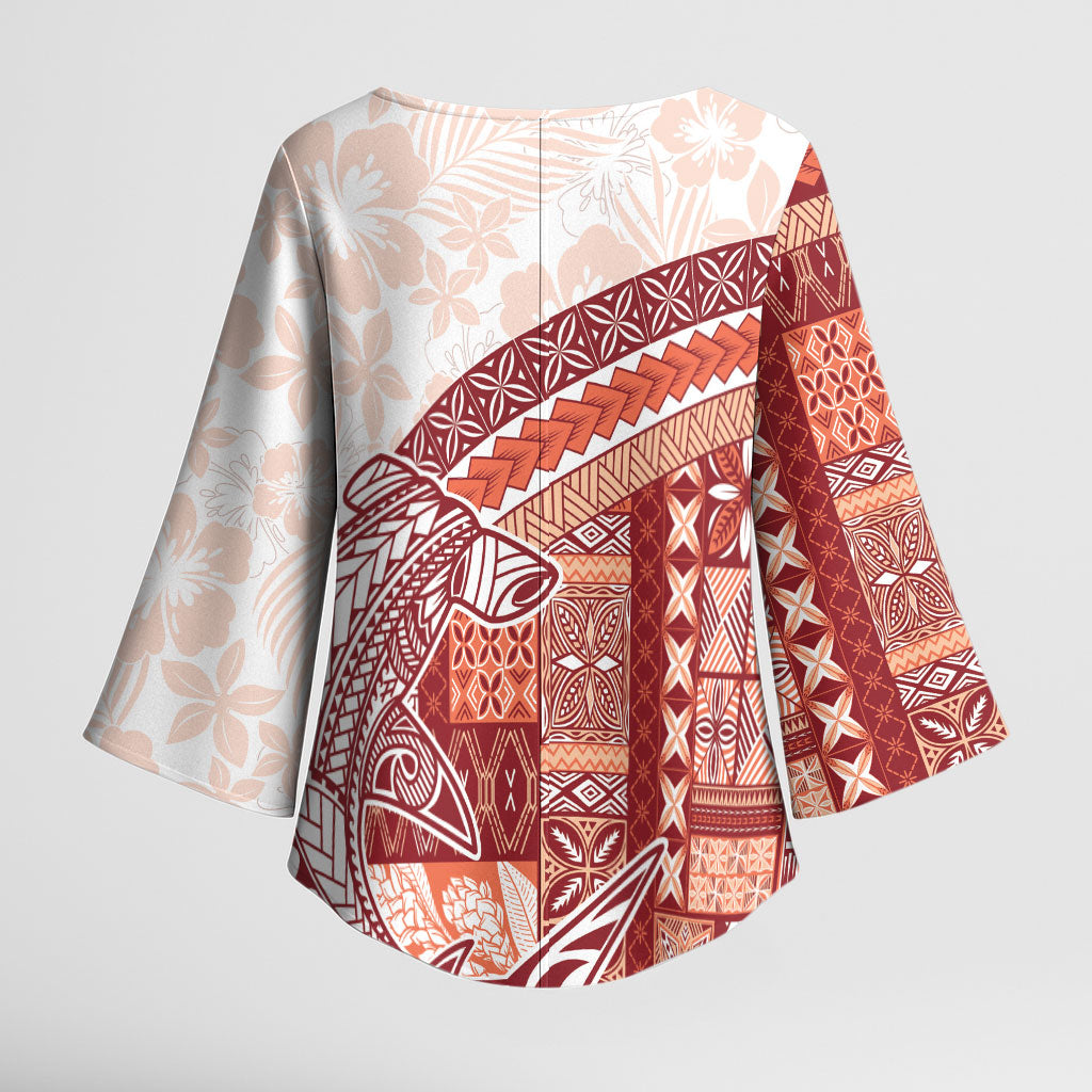 Samoa Mamanu Siapo Crimson Kimono Sleeve Blouse Tatau Malie LT7 - Polynesian Pride