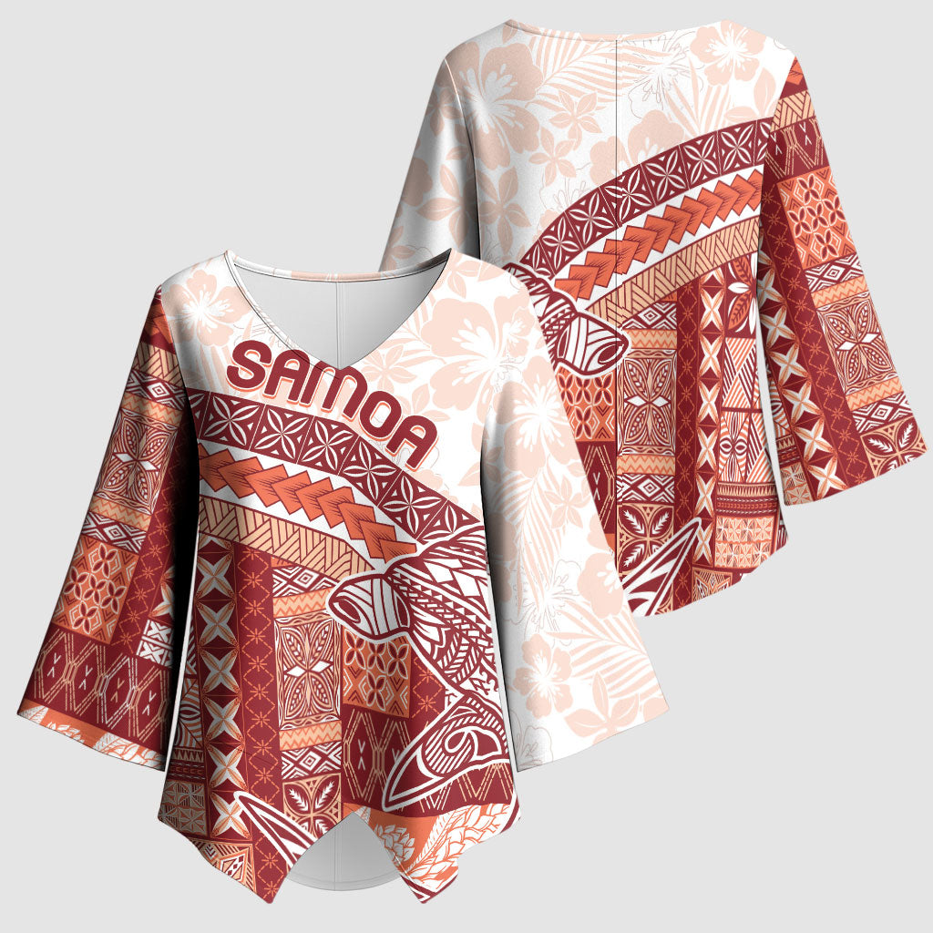 Samoa Mamanu Siapo Crimson Kimono Sleeve Blouse Tatau Malie LT7 - Polynesian Pride