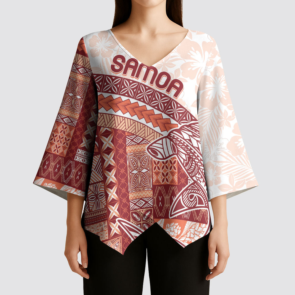 Samoa Mamanu Siapo Crimson Kimono Sleeve Blouse Tatau Malie LT7 - Polynesian Pride