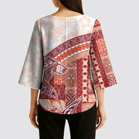 Samoa Mamanu Siapo Crimson Kimono Sleeve Blouse Tatau Malie LT7 - Polynesian Pride