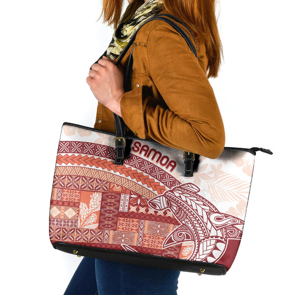 Samoa Mamanu Siapo Crimson Leather Tote Bag Tatau Malie LT7 Red - Polynesian Pride