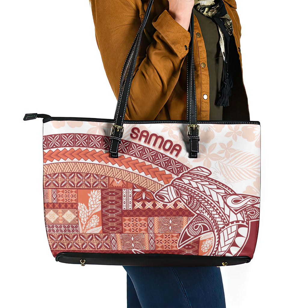 Samoa Mamanu Siapo Crimson Leather Tote Bag Tatau Malie LT7 - Polynesian Pride