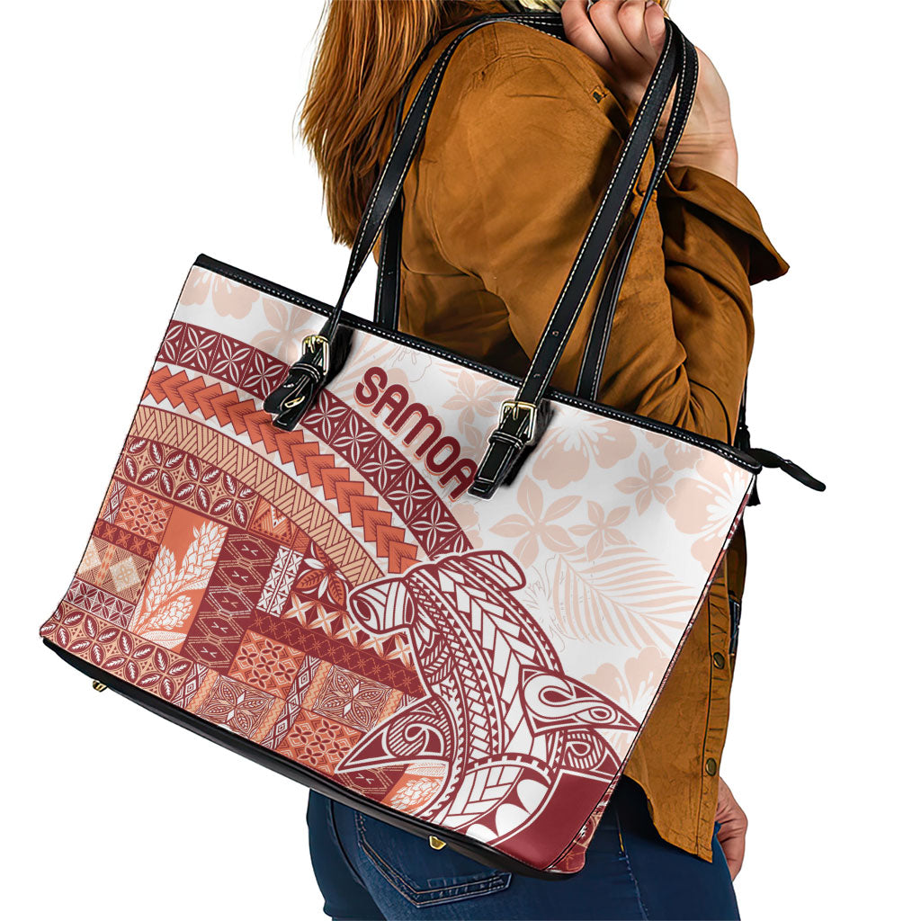 Samoa Mamanu Siapo Crimson Leather Tote Bag Tatau Malie LT7 - Polynesian Pride