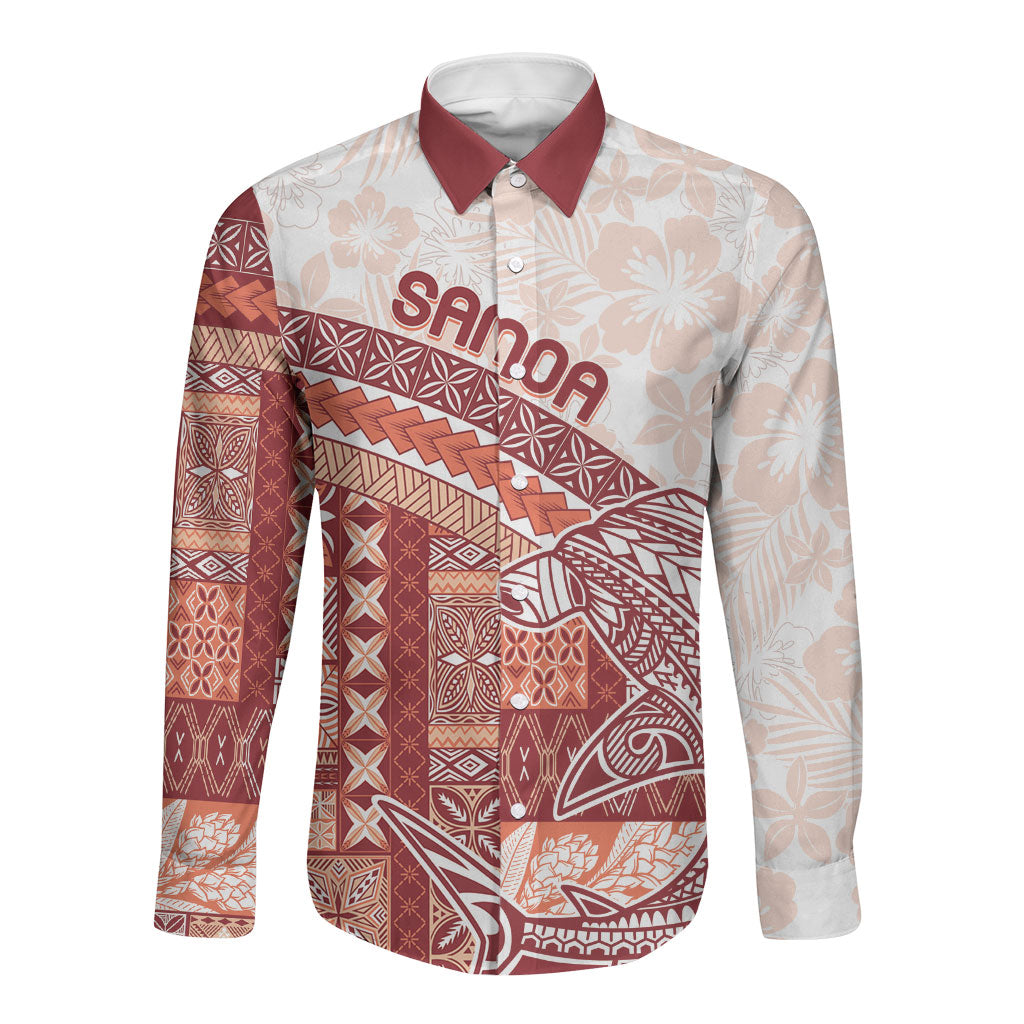Samoa Mamanu Siapo Crimson Long Sleeve Button Shirt Tatau Malie LT7 Unisex Red - Polynesian Pride