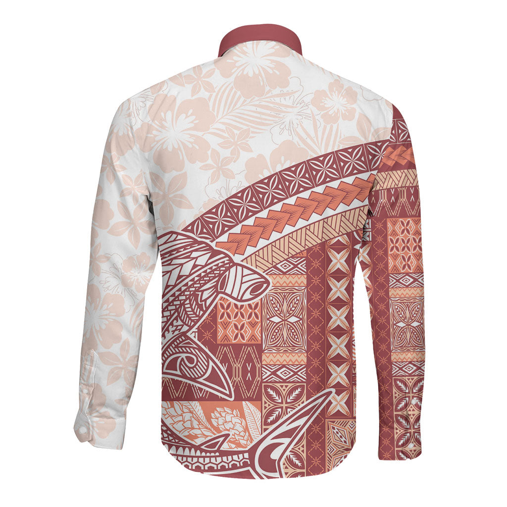 Samoa Mamanu Siapo Crimson Long Sleeve Button Shirt Tatau Malie LT7 - Polynesian Pride