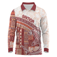 Samoa Mamanu Siapo Crimson Long Sleeve Polo Shirt Tatau Malie LT7 Red - Polynesian Pride