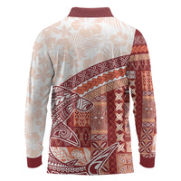 Samoa Mamanu Siapo Crimson Long Sleeve Polo Shirt Tatau Malie LT7 - Polynesian Pride
