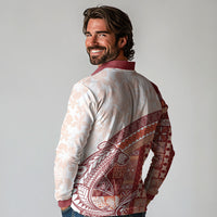 Samoa Mamanu Siapo Crimson Long Sleeve Polo Shirt Tatau Malie LT7 - Polynesian Pride