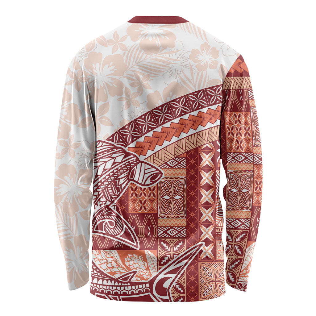 Samoa Mamanu Siapo Crimson Long Sleeve Shirt Tatau Malie LT7 - Polynesian Pride