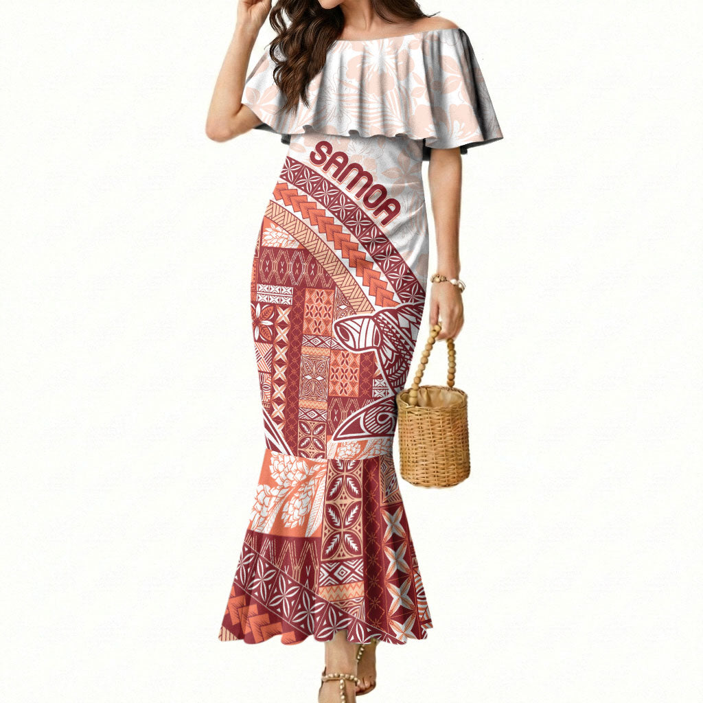 Samoa Mamanu Siapo Crimson Mermaid Dress Tatau Malie LT7 Women Red - Polynesian Pride