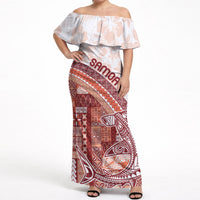 Samoa Mamanu Siapo Crimson Off Shoulder Maxi Dress Tatau Malie LT7 Women Red - Polynesian Pride