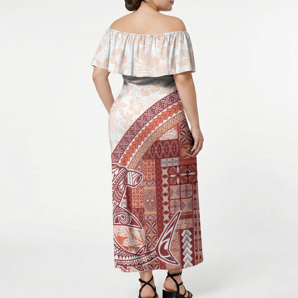 Samoa Mamanu Siapo Crimson Off Shoulder Maxi Dress Tatau Malie LT7 - Polynesian Pride