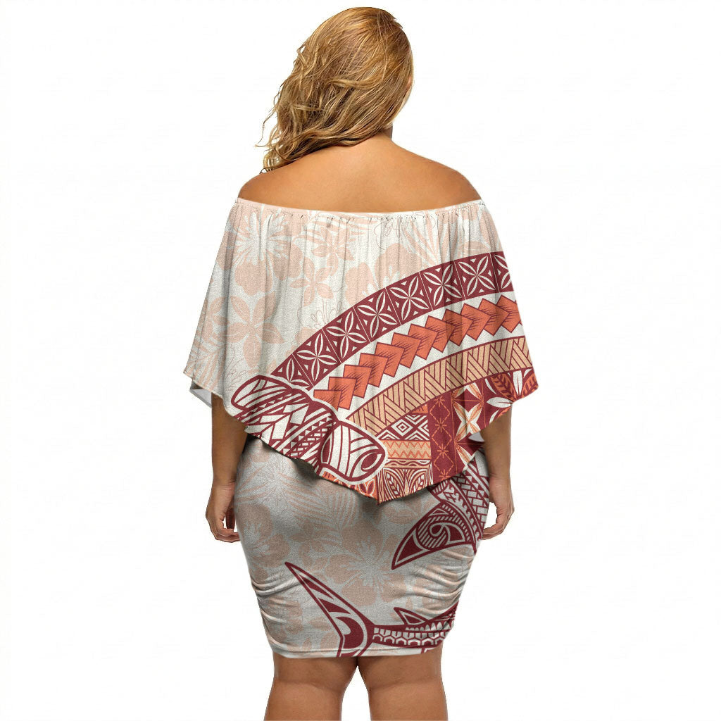 Samoa Mamanu Siapo Crimson Off Shoulder Short Dress Tatau Malie LT7 - Polynesian Pride