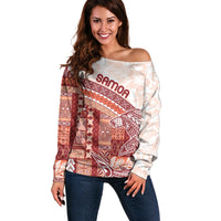Samoa Mamanu Siapo Crimson Off Shoulder Sweater Tatau Malie LT7 Women Red - Polynesian Pride