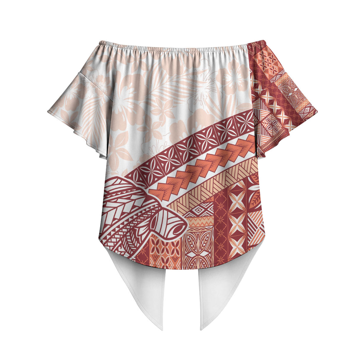 Samoa Mamanu Siapo Crimson Off Shoulder Wrap Waist Top Tatau Malie LT7 - Polynesian Pride