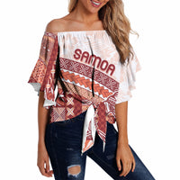 Samoa Mamanu Siapo Crimson Off Shoulder Wrap Waist Top Tatau Malie LT7 - Polynesian Pride