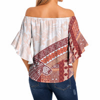 Samoa Mamanu Siapo Crimson Off Shoulder Wrap Waist Top Tatau Malie LT7 - Polynesian Pride