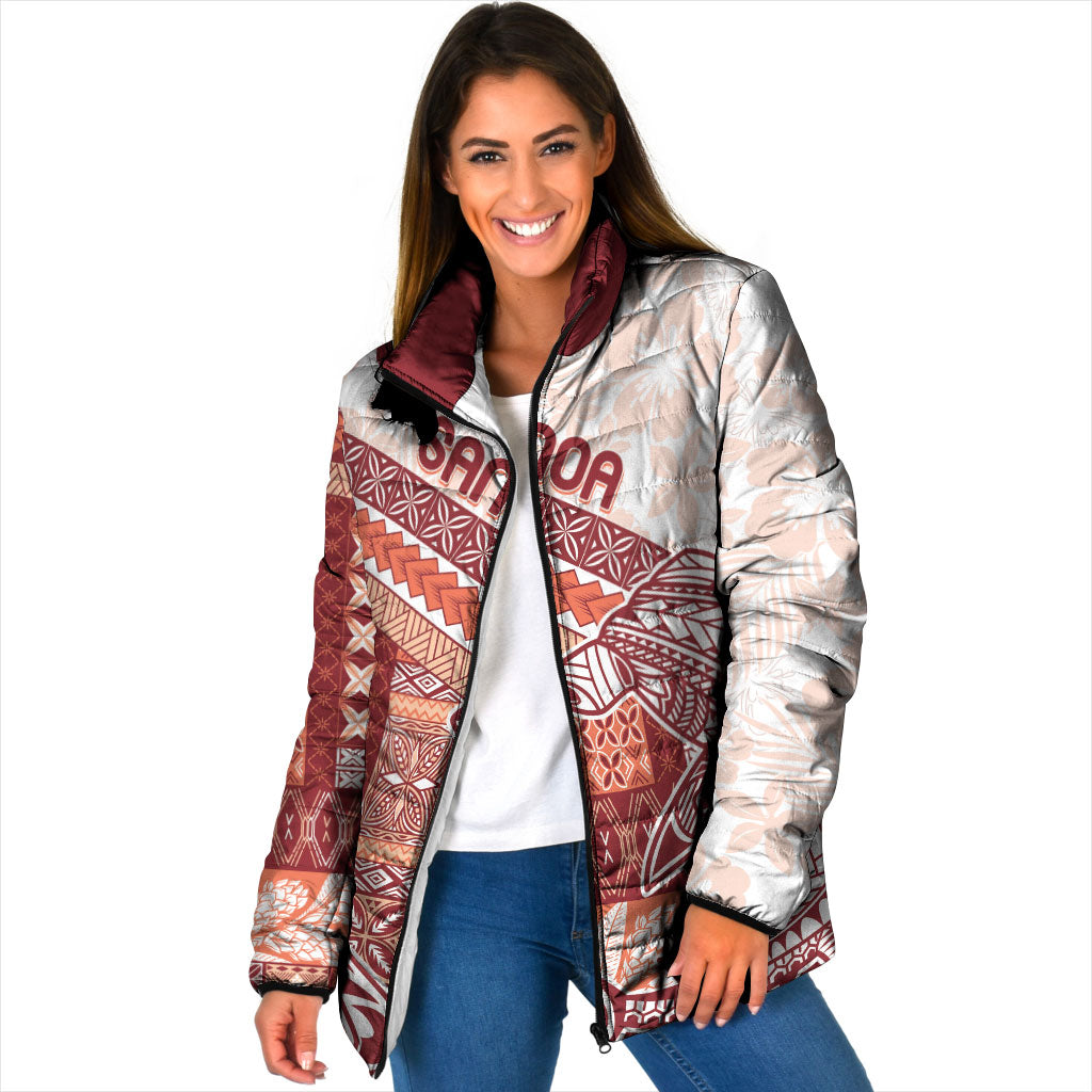 Samoa Mamanu Siapo Crimson Padded Jacket Tatau Malie LT7 Women Red - Polynesian Pride