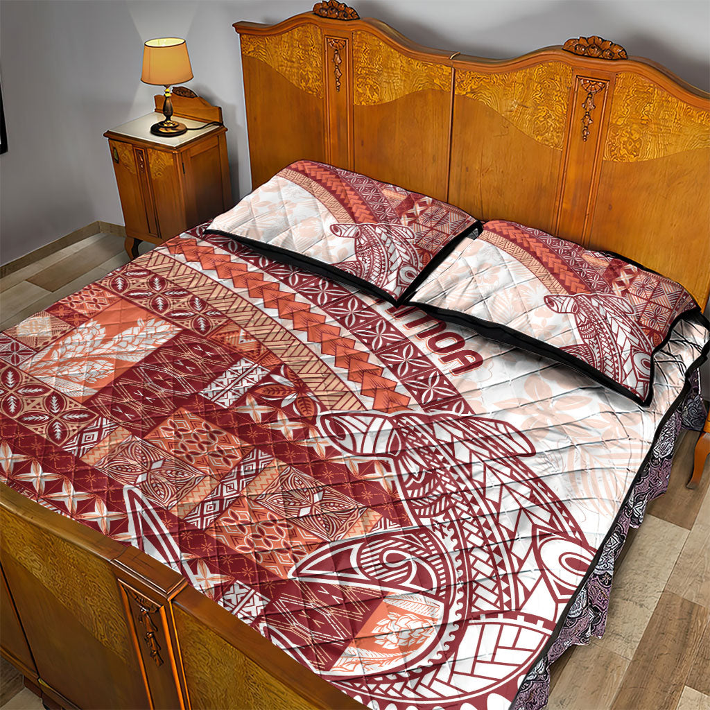 Samoa Mamanu Siapo Crimson Quilt Bed Set Tatau Malie LT7 - Polynesian Pride