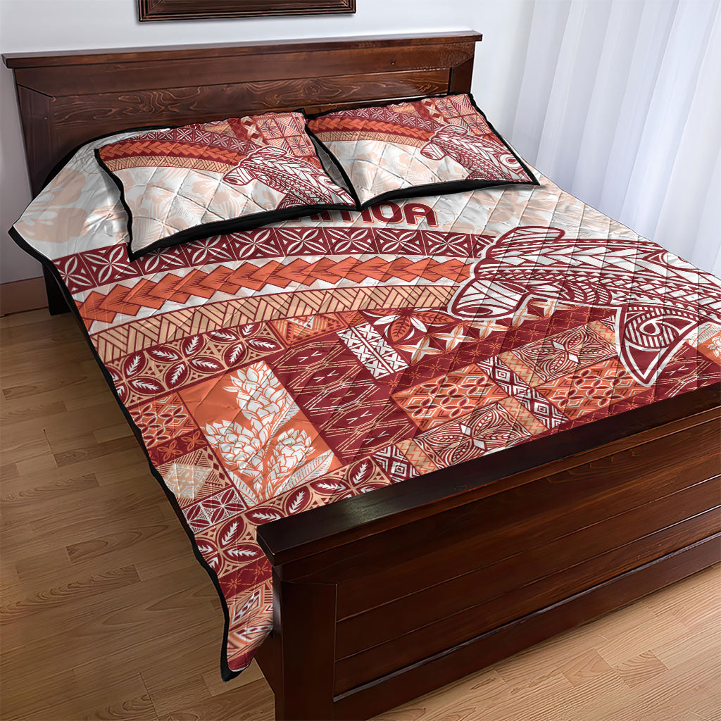 Samoa Mamanu Siapo Crimson Quilt Bed Set Tatau Malie LT7 - Polynesian Pride
