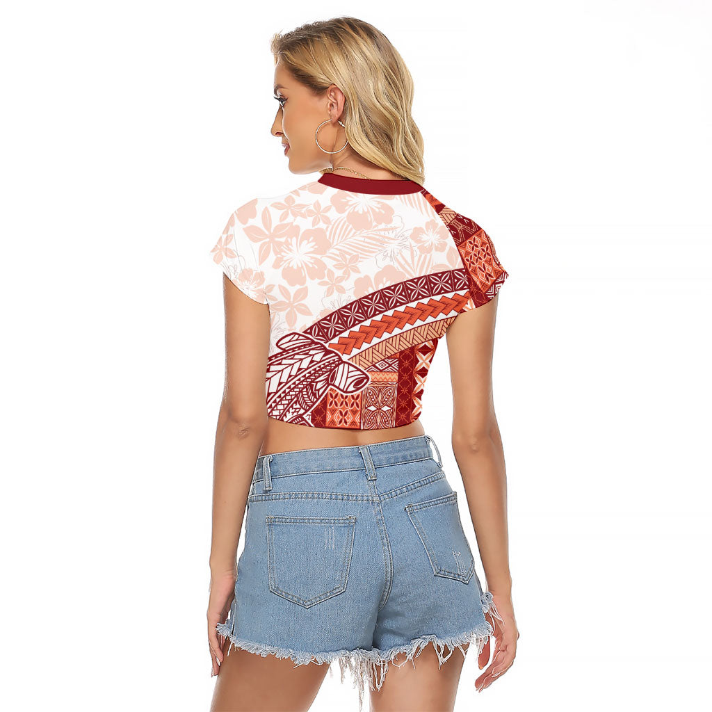 Samoa Mamanu Siapo Crimson Raglan Cropped T Shirt Tatau Malie LT7 - Polynesian Pride