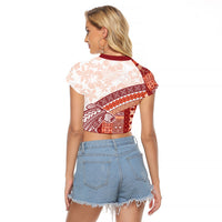 Samoa Mamanu Siapo Crimson Raglan Cropped T Shirt Tatau Malie LT7 - Polynesian Pride