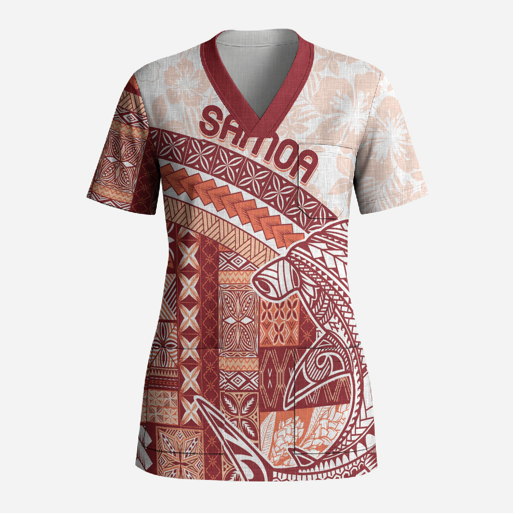 Samoa Mamanu Siapo Crimson Scrub Top Tatau Malie LT7 Adult Red - Polynesian Pride