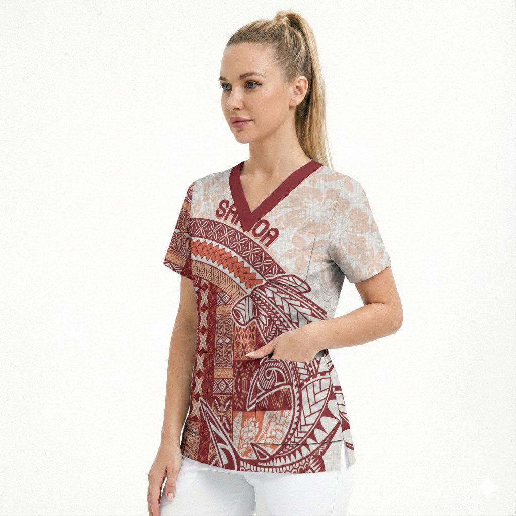 Samoa Mamanu Siapo Crimson Scrub Top Tatau Malie LT7 - Polynesian Pride