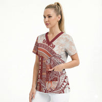 Samoa Mamanu Siapo Crimson Scrub Top Tatau Malie LT7 - Polynesian Pride