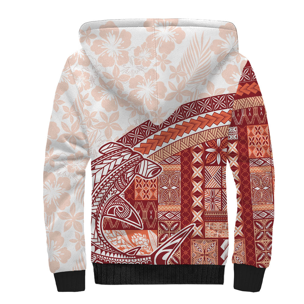 Samoa Mamanu Siapo Crimson Sherpa Hoodie Tatau Malie LT7 - Polynesian Pride