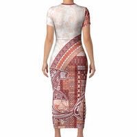 Samoa Mamanu Siapo Crimson Short Sleeve Bodycon Dress Tatau Malie LT7 - Polynesian Pride